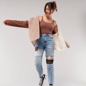 Hollister Junior's 0 Y2K Distressed Patchwork Ultra-Rise Mom Jean